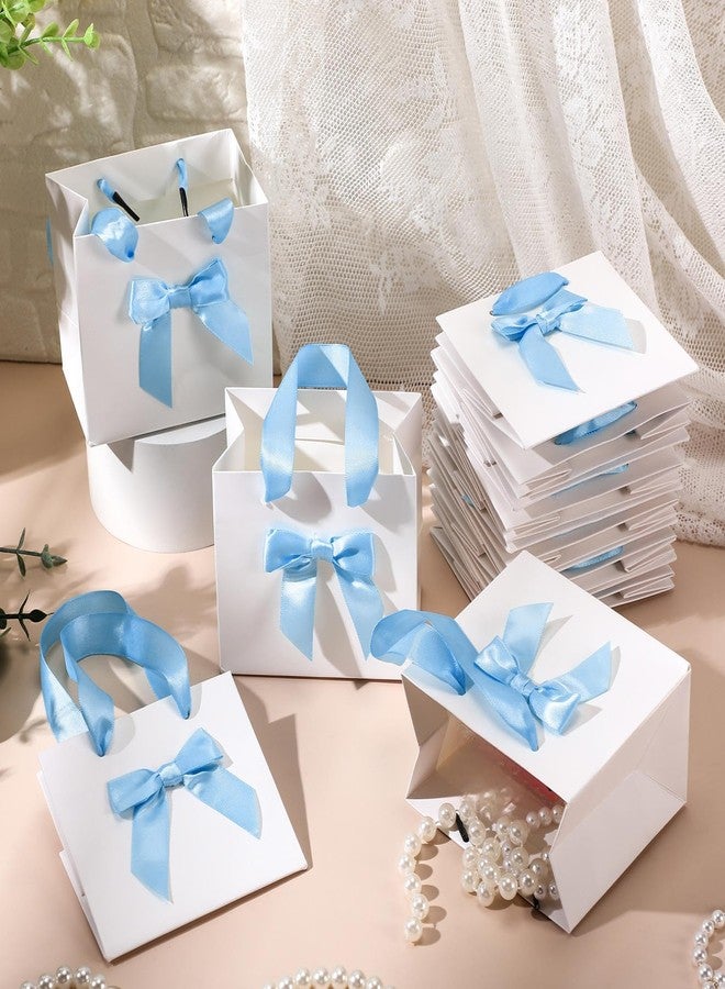 Kolldenn 50 Pcs No DIY Small Gift Bags with Blue Bow Ribbon 4''x2.7''x4.5'' Mini White Paper Thank You Bags Bulk with Handle for Christmas Baby Shower Wedding Party Favor Birthday Return Guests - Image 4